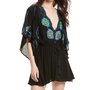 Free People Black Cora Embroidered Mini Dress M